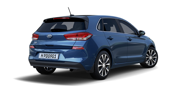 Right side rear view of blue i30