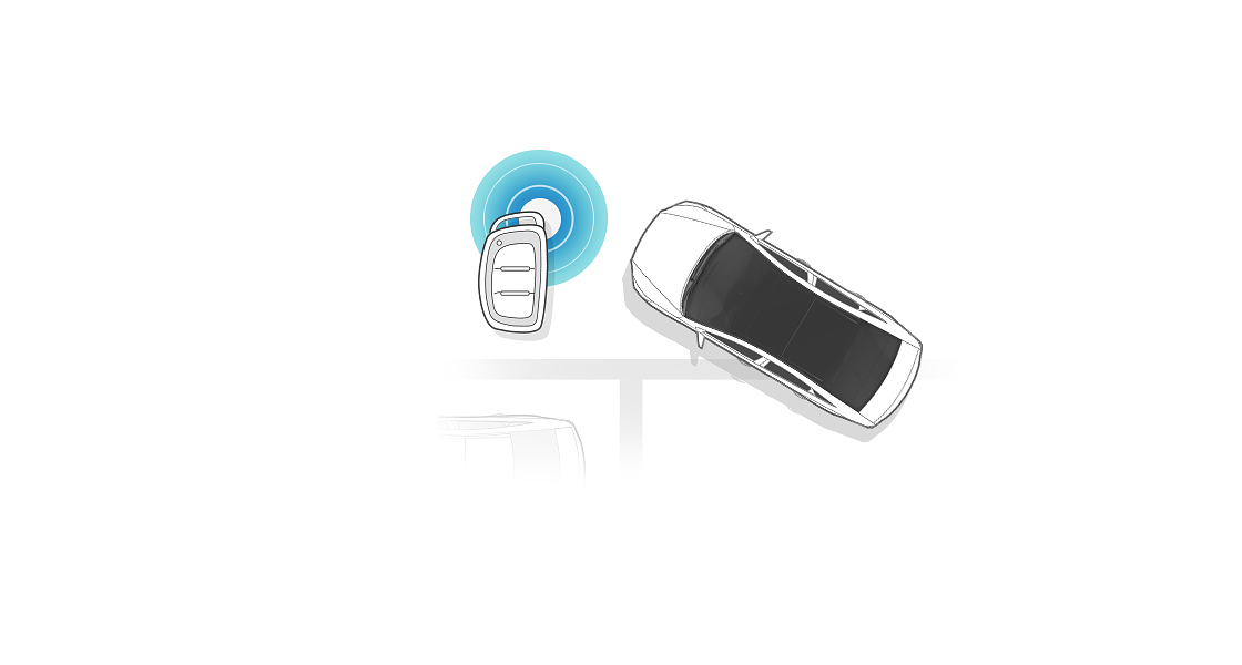 An illustration of a car diagonally placed from top view for Remote Parking Assist System