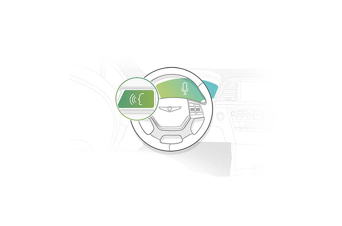 illustration of an Interactive Voice Recognition on a steering wheel with cockpit area