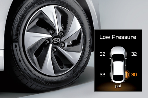 Tire pressure indicator on screen with wheel